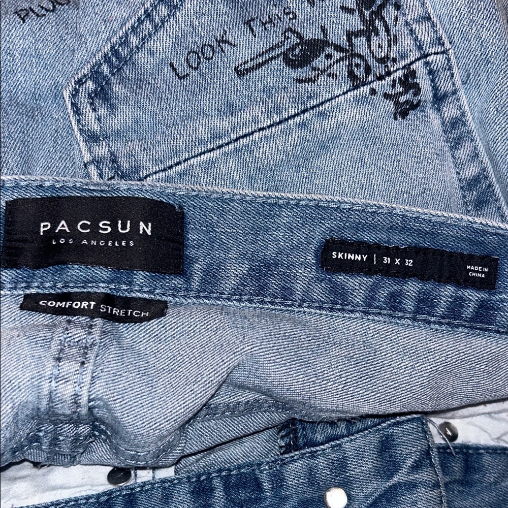 PacSun Mens Graffiti Jeans Black Graphics 31 x 32 Comfort Stretch Skinny Skater - Picture 2 of 14